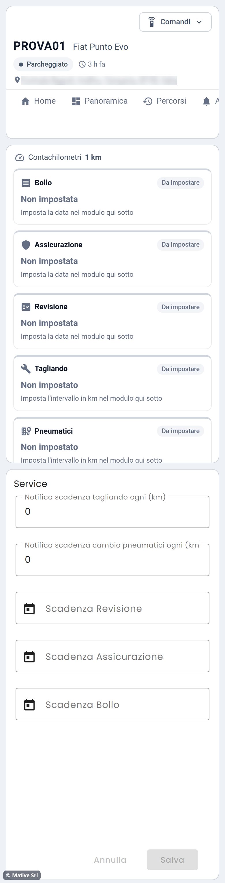 Pagina Scadenze con le cinque scadenze e il modulo Service